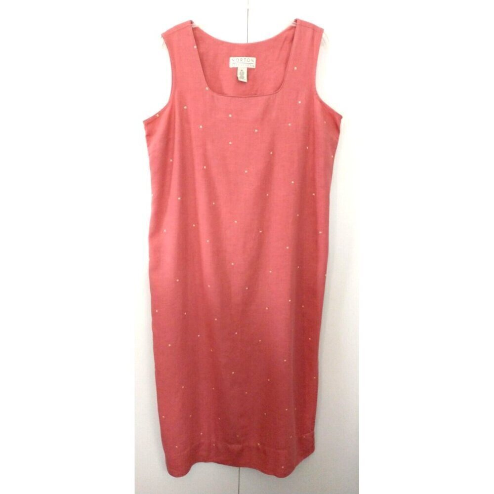 Norton McNaughton Coral Sleeveless Midi Dress with Subtle Dot Detail